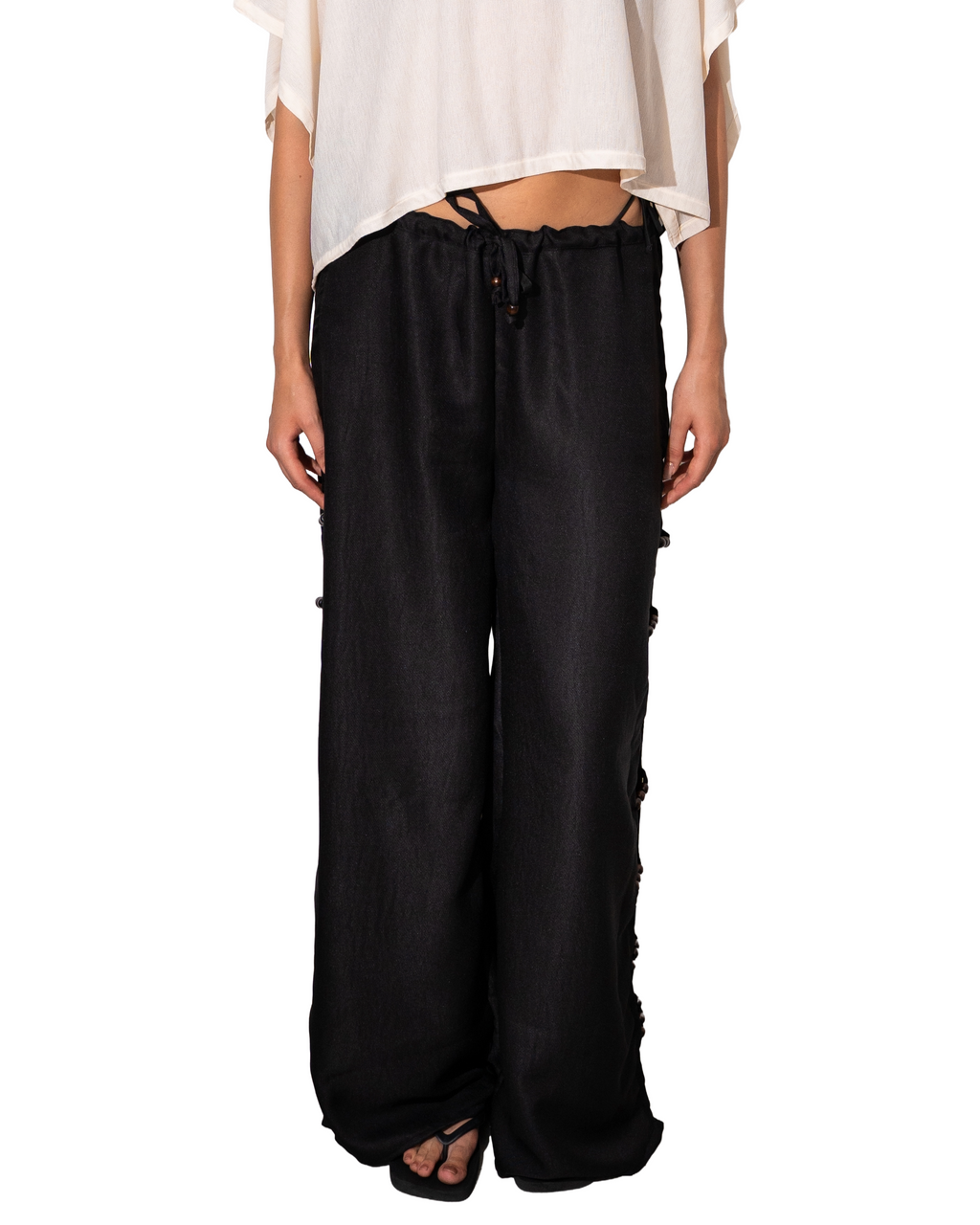 Beaded Linen Black Pants