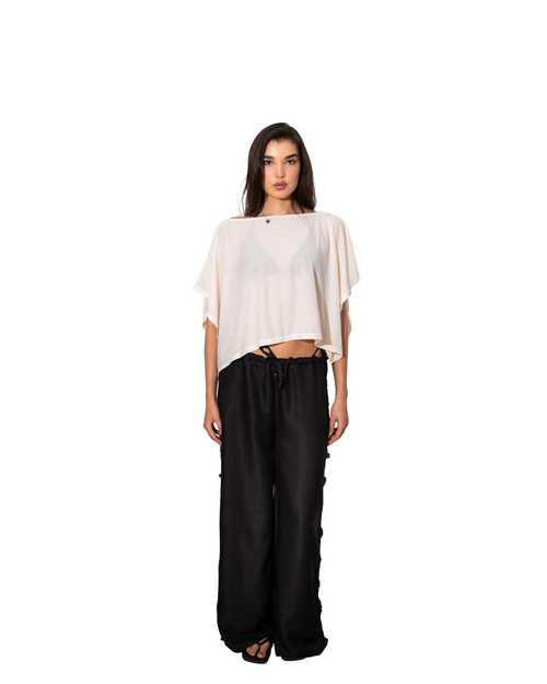 Beaded Linen Black Pants