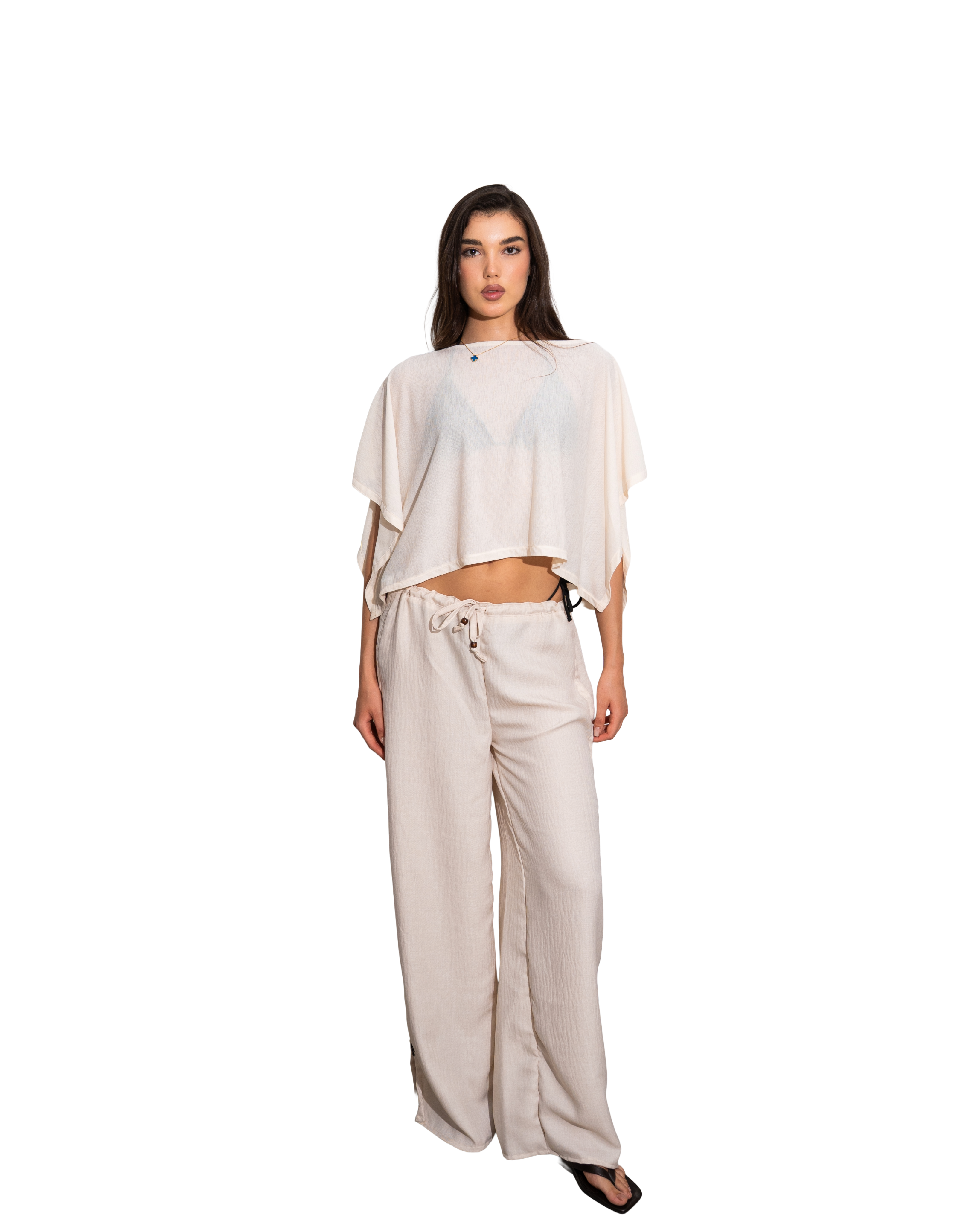 Beaded Linen Off-White Pants