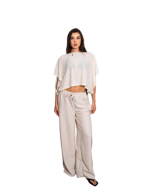 Beaded Linen Off-White Pants