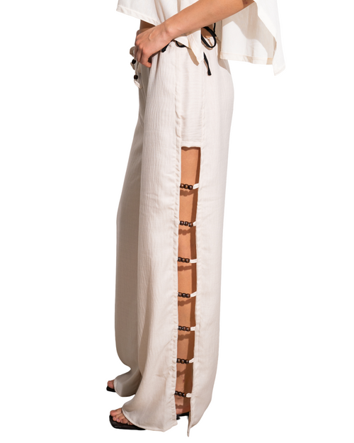 Beaded Linen Off-White Pants