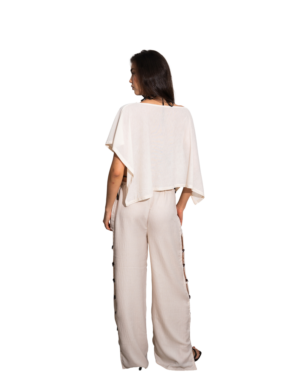 Beaded Linen Off-White Pants