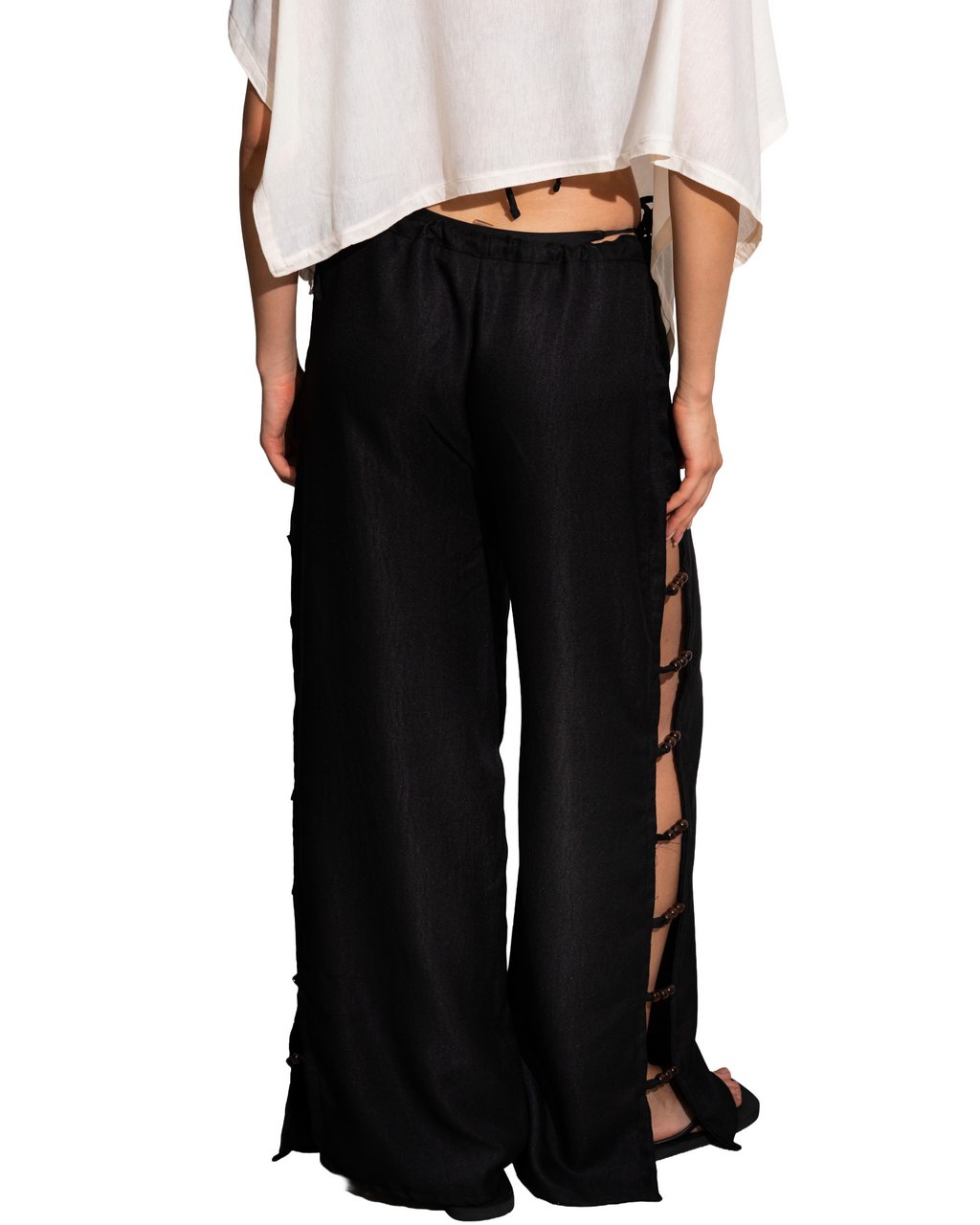 Beaded Linen Black Pants