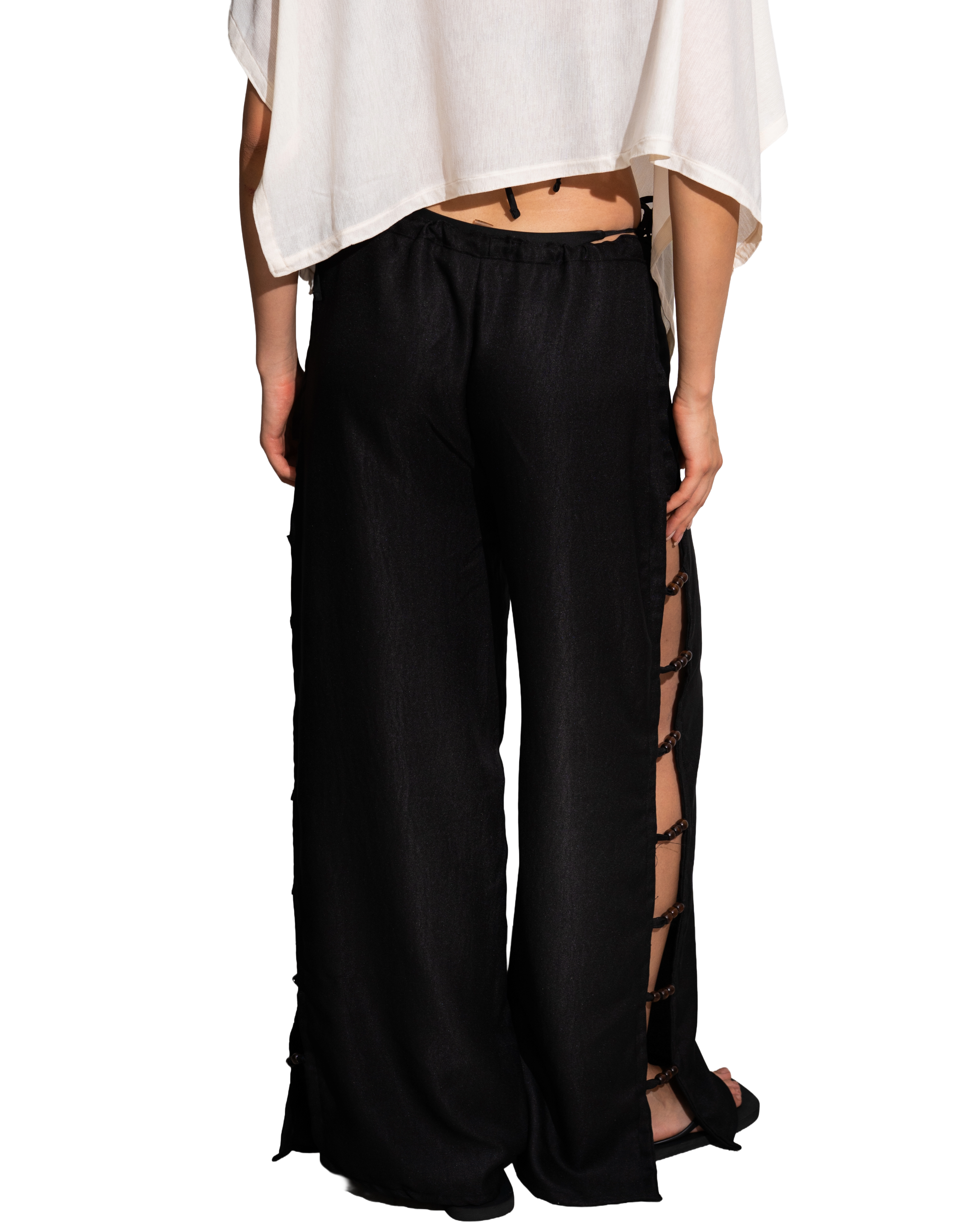 Beaded Linen Black Pants