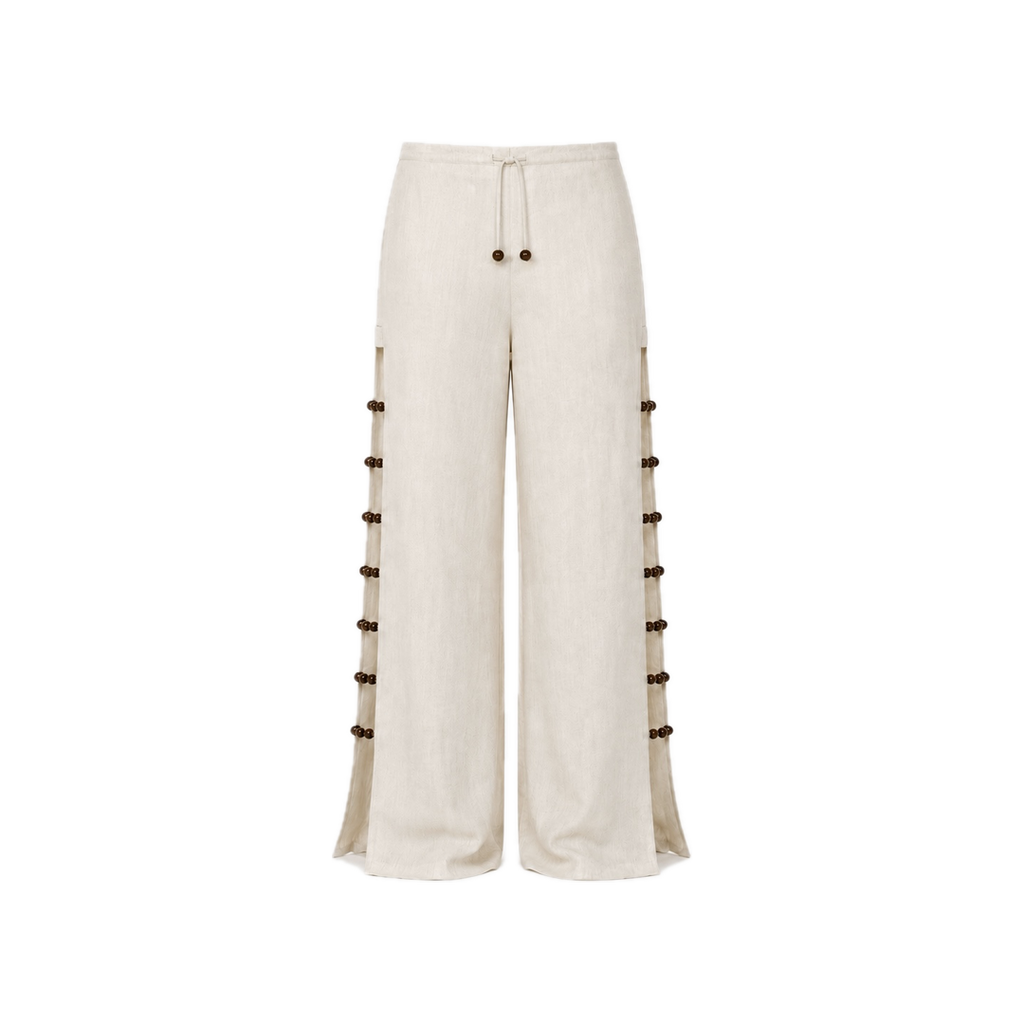 Beaded Linen Off-White Pants