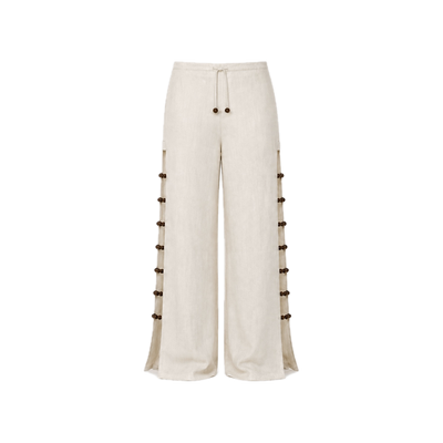 Beaded Linen Off-White Pants
