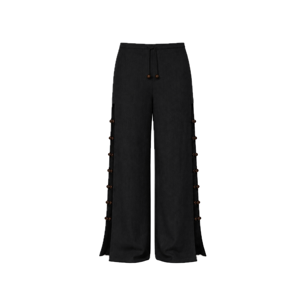 Beaded Linen Black Pants