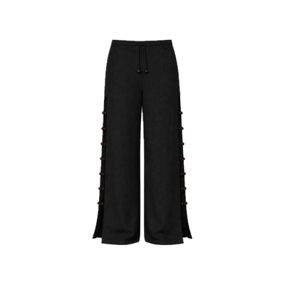 Beaded Linen Black Pants